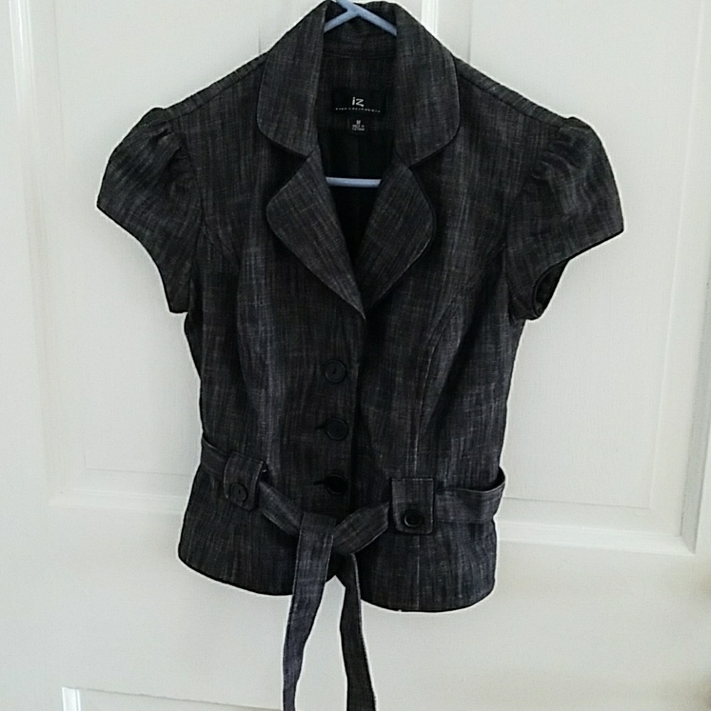 Button Up Short Sleeve Jacket with Waste Tie M